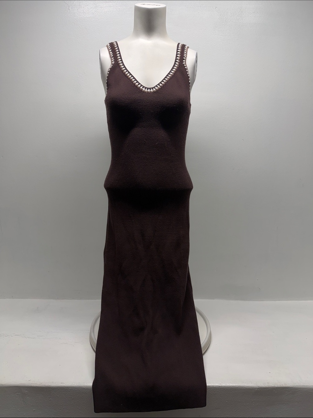 Caroline Constas Midi Dress Ribbed Knit Stretch Sleeveless Brown Size Small